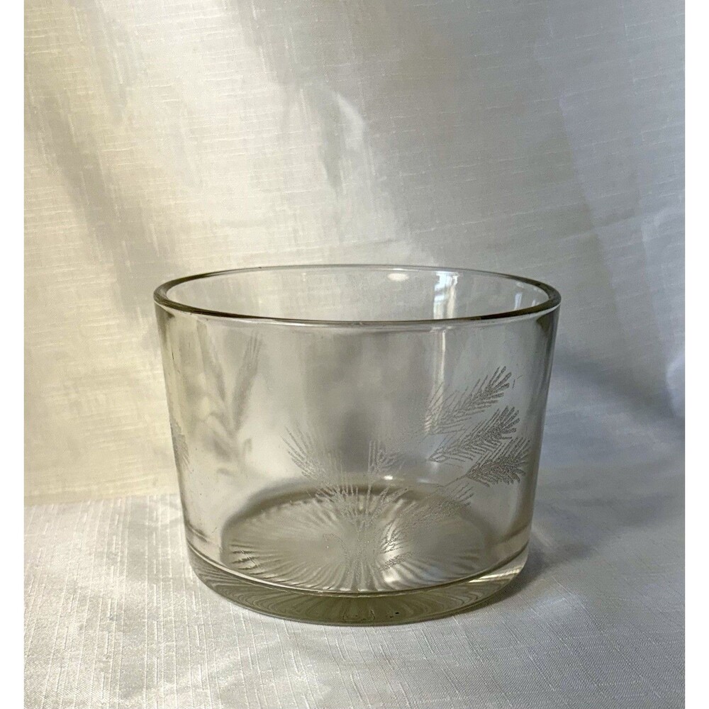 Vintage Clear Glass Ice Bucket Engraved Wheat Scene Pressed Glass Starburst MCM